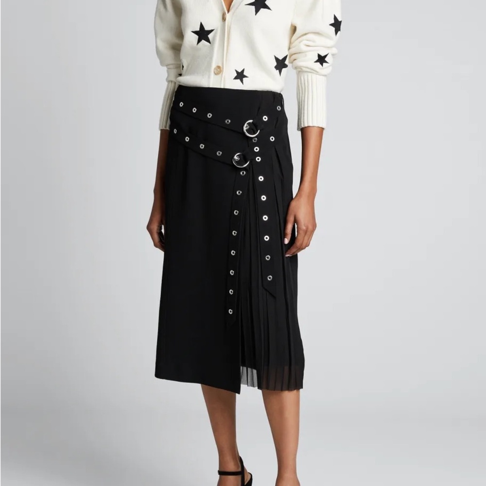 Black Cinq a Sept Midi Skirt with Belt detailing